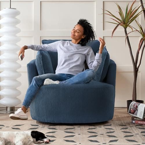 360° Swivel Blue Barrel Armchair with Washable Cushions