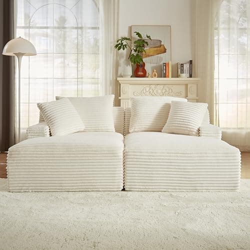 8 Foot Oversized Boneless Chaise Lounge Sofa, Modern Compressed Corduroy Living Room Couch