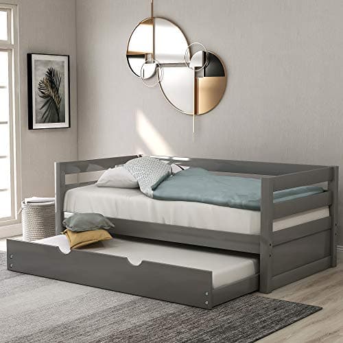 Merax Grey Twin Daybed with Trundle, Solid Wood Captains Bed Sofa Frame