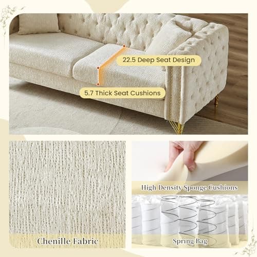 Chenille Loveseat Sofa - Comfy and Stylish for Living Room, Office, Apartment (Beige)