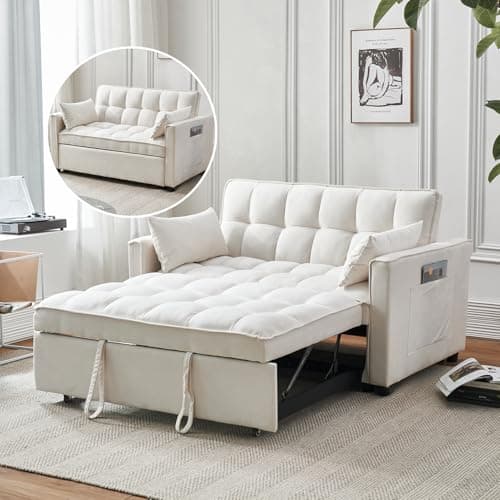 Modern 3-in-1 Futon Sofa Bed with Storage and Adjustables (Beige)