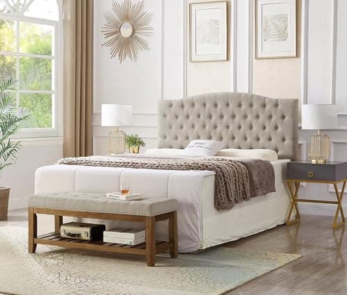 24KF Large Rectangular Upholstered Linen Tufted Ottoman Benchmark