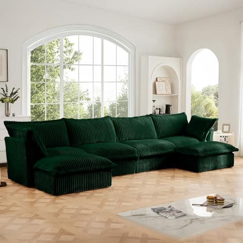 156" W Modern Chenille U-Shaped Sofa with Ottoman, Comfy 4-Seater for Living Room, Office