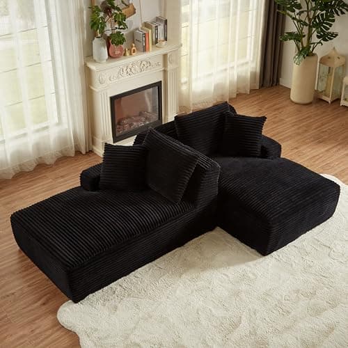 8 Foot Oversized Boneless Chaise Lounge Sofa, Modern Compressed Corduroy Living Room Couch