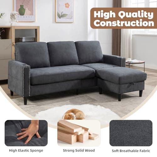 Convertible Sectional L-Shaped Couch for Small Living Spaces
