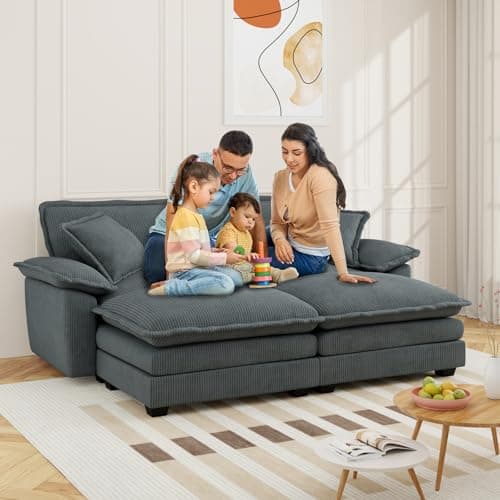 Comfy Grey Corduroy Chaise Lounge Chair with Ottoman