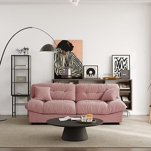 Pink Oversized JACH Sectional Couch with Thick Cushion and Two Pillows