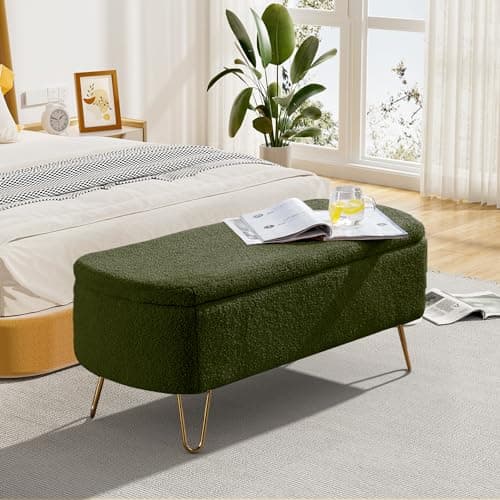 Sherpa Upholstered Storage Ottoman Bench with Gold Legs