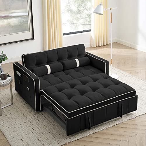 Upgraded Velvet Sleeper Sofa Bed with Pull Out Bed and 2 Pillows for Small Space