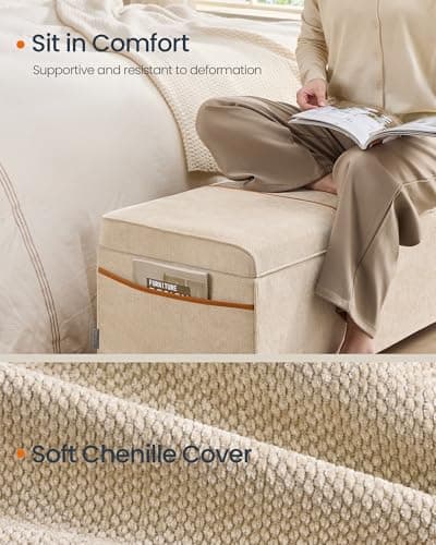 SONGMICS Home Storage Bench, 15.7 x 43.3 x 15.7 Inches, 27 Gal. (103 L), Cappuccino Beige ULSF533L01