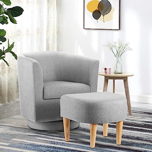 Beige Swivel Accent Chair with Ottoman for Comfortable Living & Reading Rooms