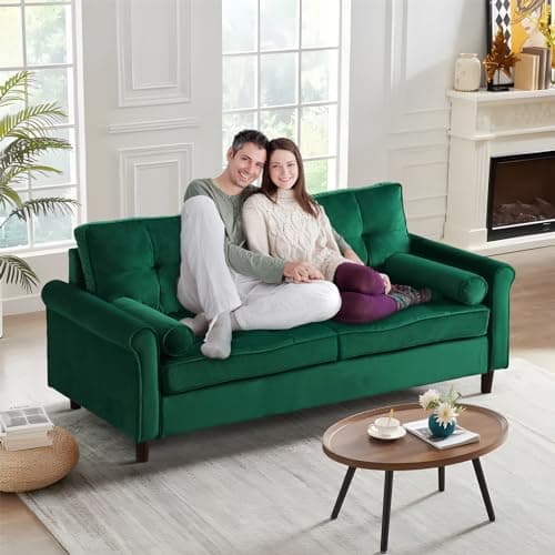 JEEOHEY 64 Inch Mid-Century Modern Green Velvet Love Seat Sofa Furniture