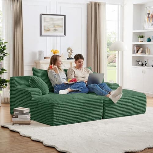 Oversized Chaise Lounge Chair Army Green for Living Room with 3 Pillows and Comfy Fluffy Couch, Modern Deep Seat Sofa No Assembly Needed, 50"W Upholstered Corduroy Couch Single Sleeper