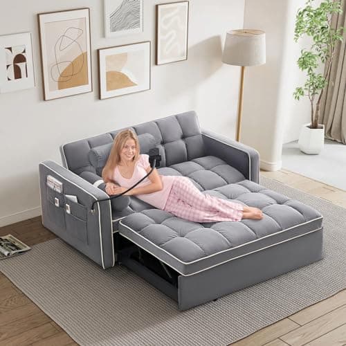 Convertible Sleeper Sofa with Adjustable Backrest & Phone Holder