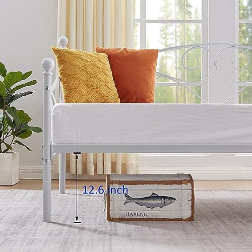 VECELO Metal Twin Daybed Frame with Headboard & Slats Support