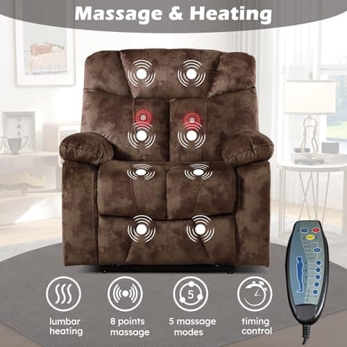 CANMOV Dual Motor Power Lift Recliner with Massage & Heat, Brown