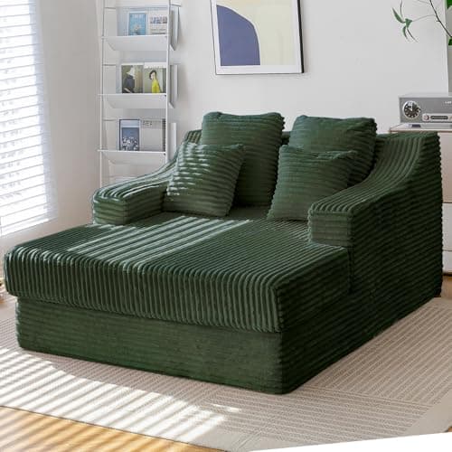Oversized Green Chaise Lounge Chair with 4 Pillows, Living Room or Bedroom Sleeper