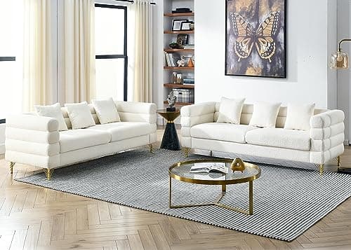 Oversize 2 Pieces Sofa Set, 81 Inch Comfy 3 Seater Sofa, Modern Futon Couch, Bouclé Teddy Cloud Sofa