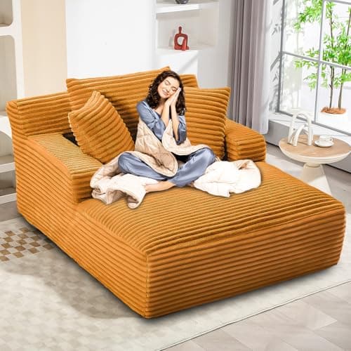 Comfy Oversized Chaise Lounge Chair for Indoor Use (Orange)