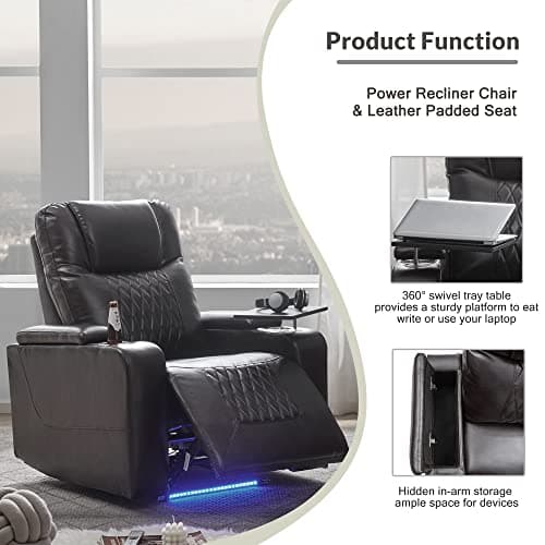 Black Power Motion Recliner with USB Charging Port and Hidden Arm Storage
| 2 Convenient Cup Holders Black Power Motion Recliner 360° Swivel Tray Table
| Black Power Motion Recliner 360° Swivel Tray Table with USB Charging Port
