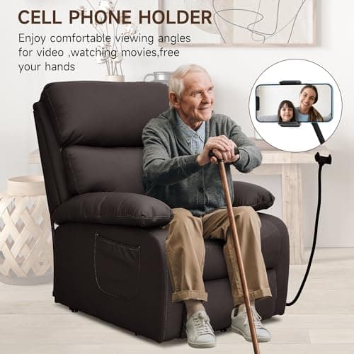 Electric Recliner Lift Chair for Elderly, Brown with Side Pocket & Remote Control