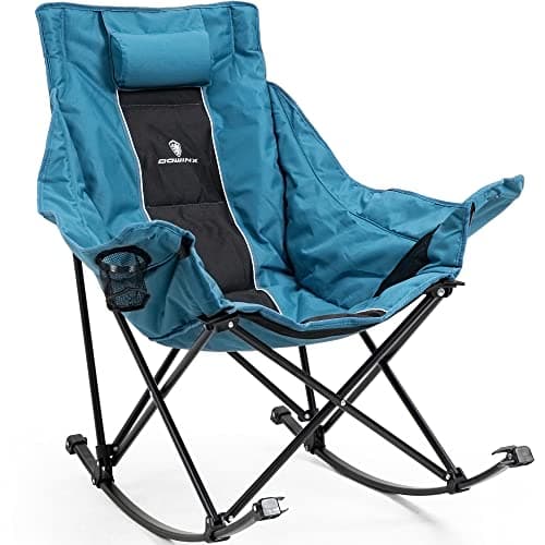 Dowinx Oversized Rocking Camping Chair, Fully Padded with Side Pocket & Carry Bag, High Back & Headrest, 300 lbs, Grey