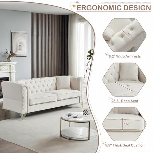 Velvet Chesterfield 3 Seater Sofa and Comfy Couch Set for Living Room, Bedroom, Office, Apartment