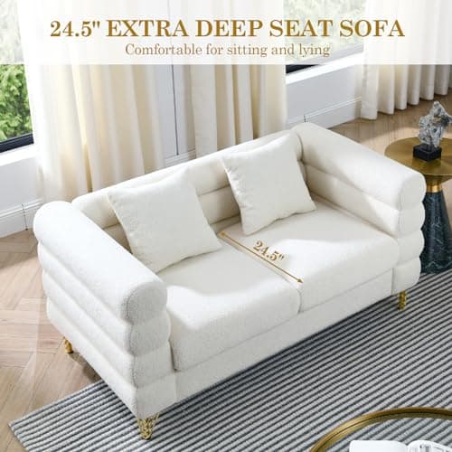 JEEOHEY Oversize 2 Seater Sofa - Modern White Couch for Living Room, Bedroom, Office, Apartment