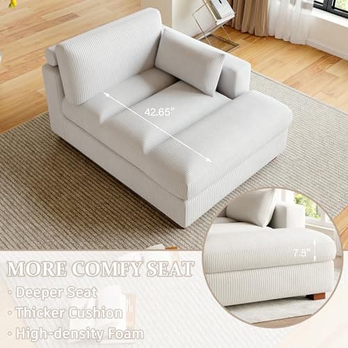 Oversized Beige Corduroy Chaise Lounge for Bedroom & Living Room (Left Arm)