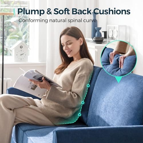 LINSY Blue Loveseat Sofa - Comfortable Small Space Couch with Thick Cushion