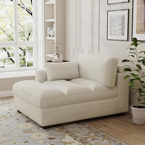 Gray Oversized Corduroy Chaise Lounge with Right Armrest & Cushy Recliner Couch - Solid Wood Solid Cover