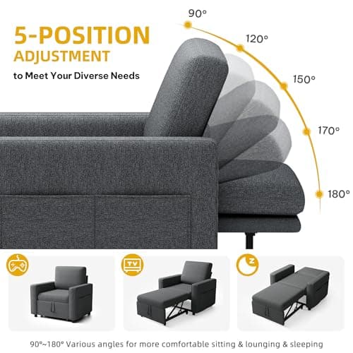 YITAHOME 3-in-1 Convertible Sofa Chair Bed, Grey
