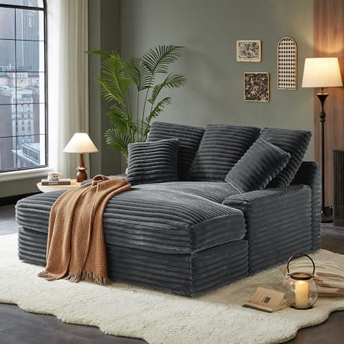 55" Oversized Indoor Chaise Lounge Sofa Bed with Tufted Seat & Detachable Pillows