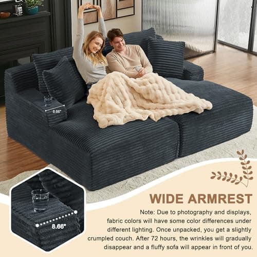 79" Dark Grey Corduroy Oversized Chaise Lounge Couch for Living Room