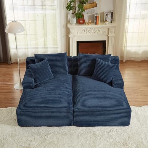 ODUWA Oversized Double Chaise Lounges, Plush Corduroy, Camel