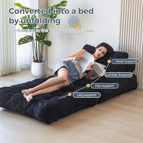 Folding Sofa Bed for Living Room or Bedroom - Black