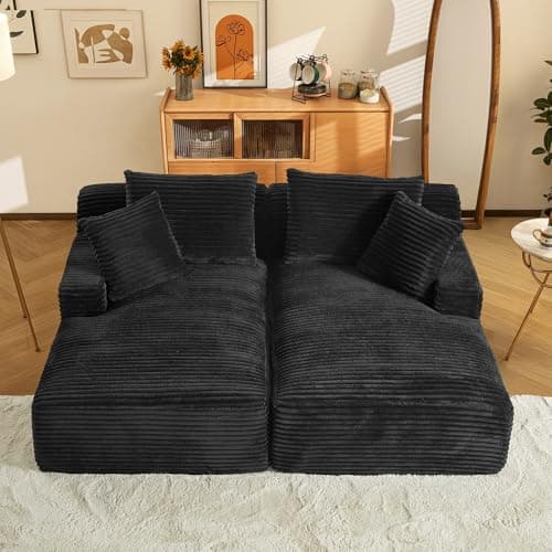 79" Dark Grey Corduroy Oversized Chaise Lounge Couch for Living Room