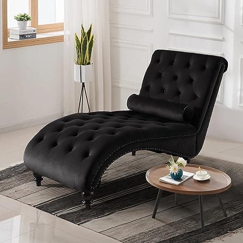 Pink Velvet Chaise Lounge Chair with Lumbar Pillow for Living Room or Bedroom
