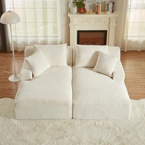 ODUWA Oversized Double Chaise Lounges, Plush Corduroy, Camel