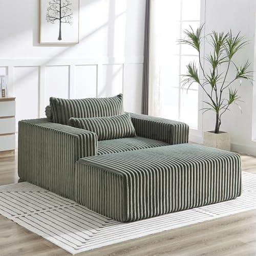 Beige Oversized Chaise LoungeChair with Ottoman, Deep Seat Sofa