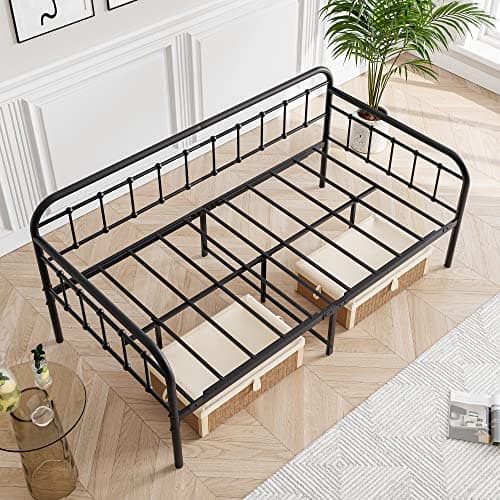 JURMERRY Black Metal Daybed Frame with Steel Slats Twin Size Furniture