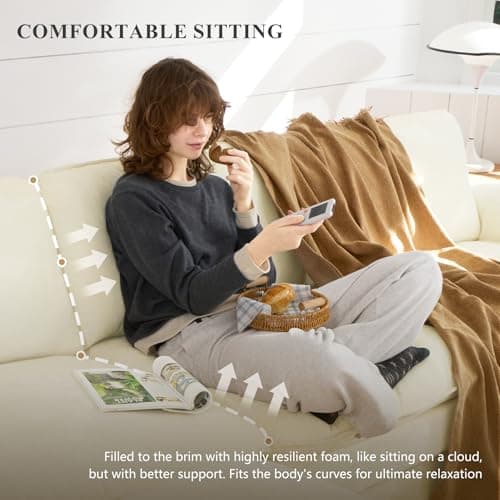 Beige L-Shaped 4-Seat Cloud Couch Sectional Sofa with Ottoman