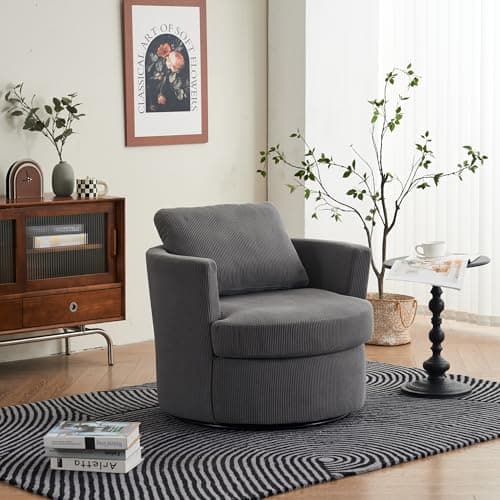 Beige 360 Swivel Corduroy Chair for Living Room, Nursery & Leisure