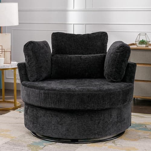 Modern Black Swivel Barrel Chair for Nursery, Living Room, Bedroom