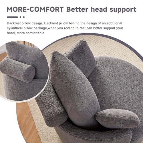 360° Modern Grey Swivel Chair with Storage Ottomans & 3 Pillows for Living Room