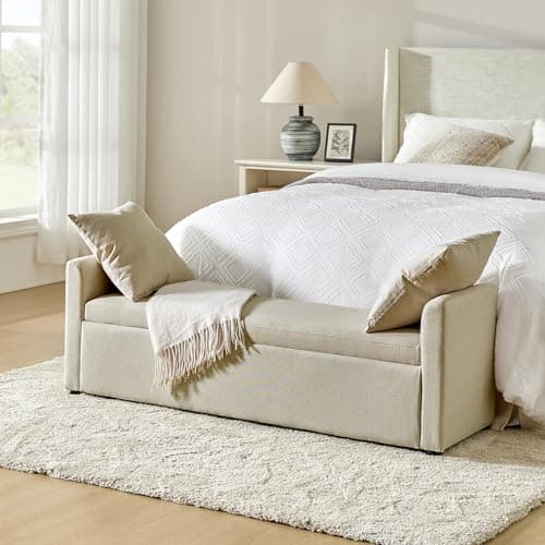 HULALA HOME Beige Modern Storage Bench with Throw Pillows