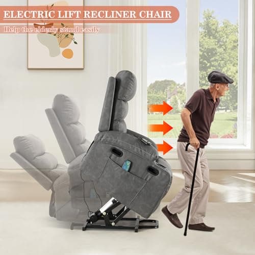 Electric Power Lift Recliner Chair for Elderly with Massage & Heat, PU Leather, Grey
