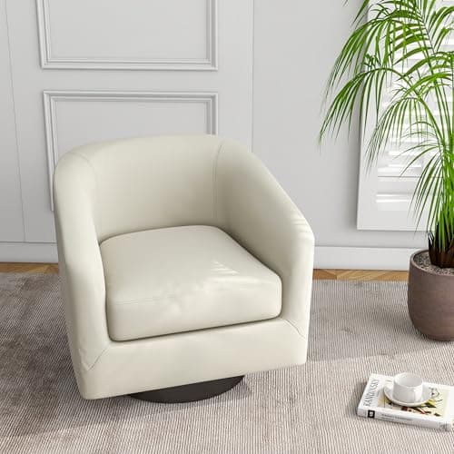 Modern Cream UIXE PU Leather Swivel Barrel Club Chair Set (2)