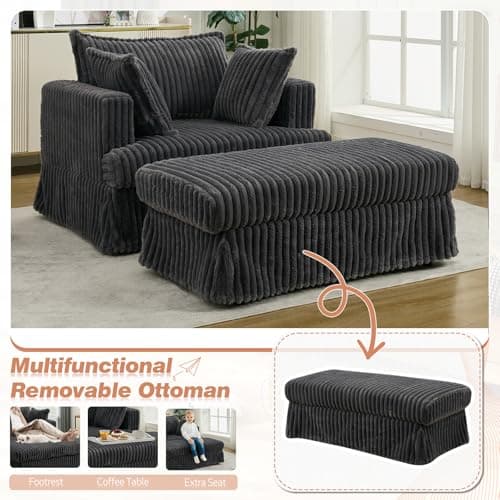 Oversized Corduroy Chaise Lounge Chair with Ottoman for Living Room, Bedroom