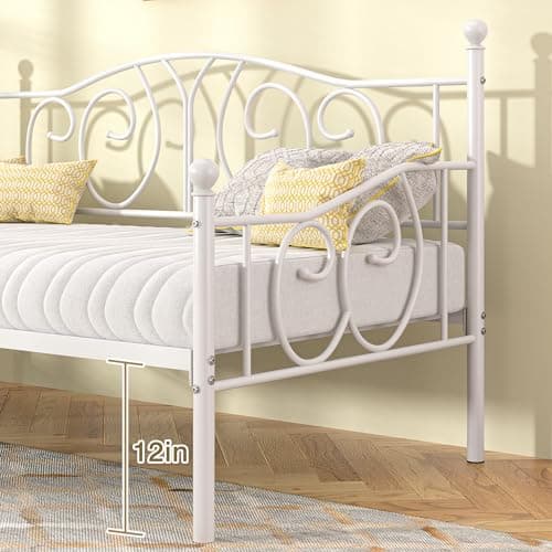VECELO White Classic Headboard Twin Metal Daybed Frame